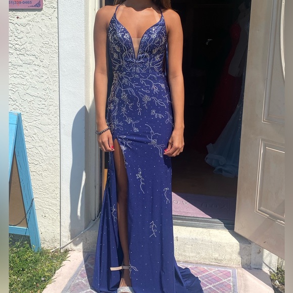 Brand new navy blue prom dress with sequins size 2/4 - Picture 2 of 5